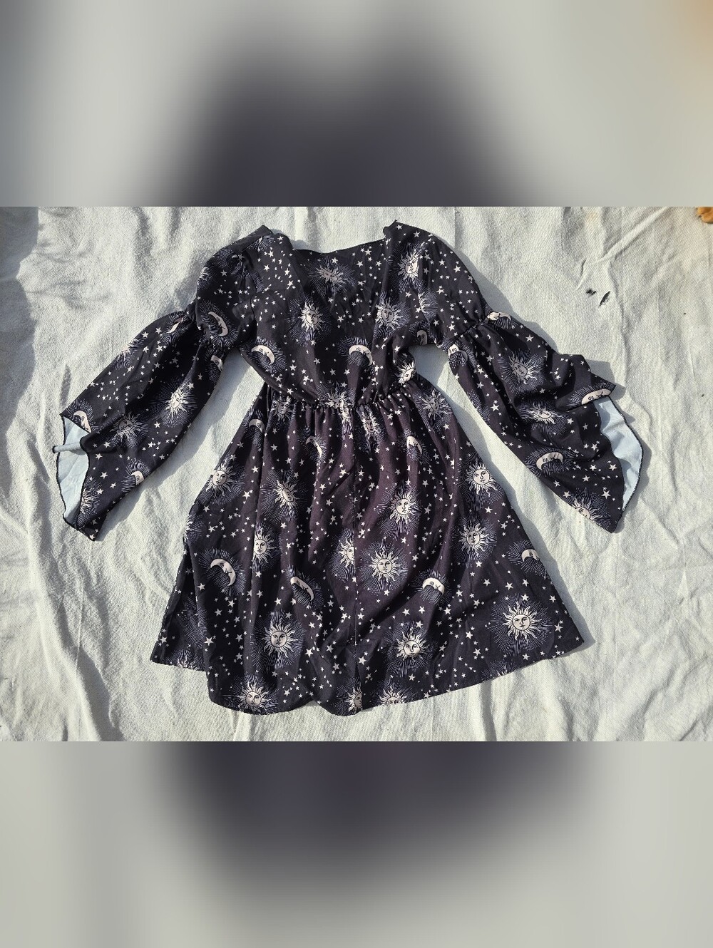 Celestial Print Black Smocked Waist Dress